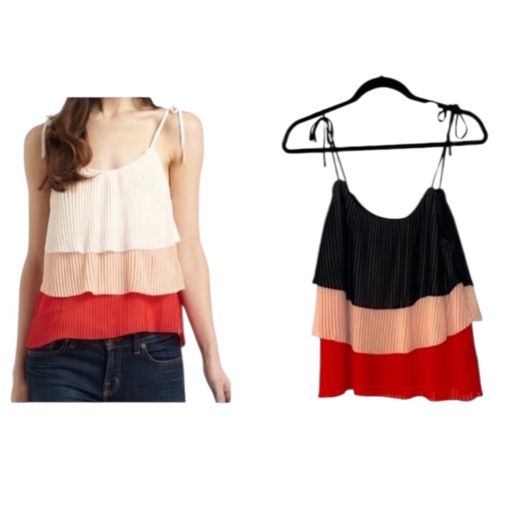PATTERSON J KINCAID PJK DELTA PLEATED TIERED SPAGHETTI STRAP TIE TANK TOP S
